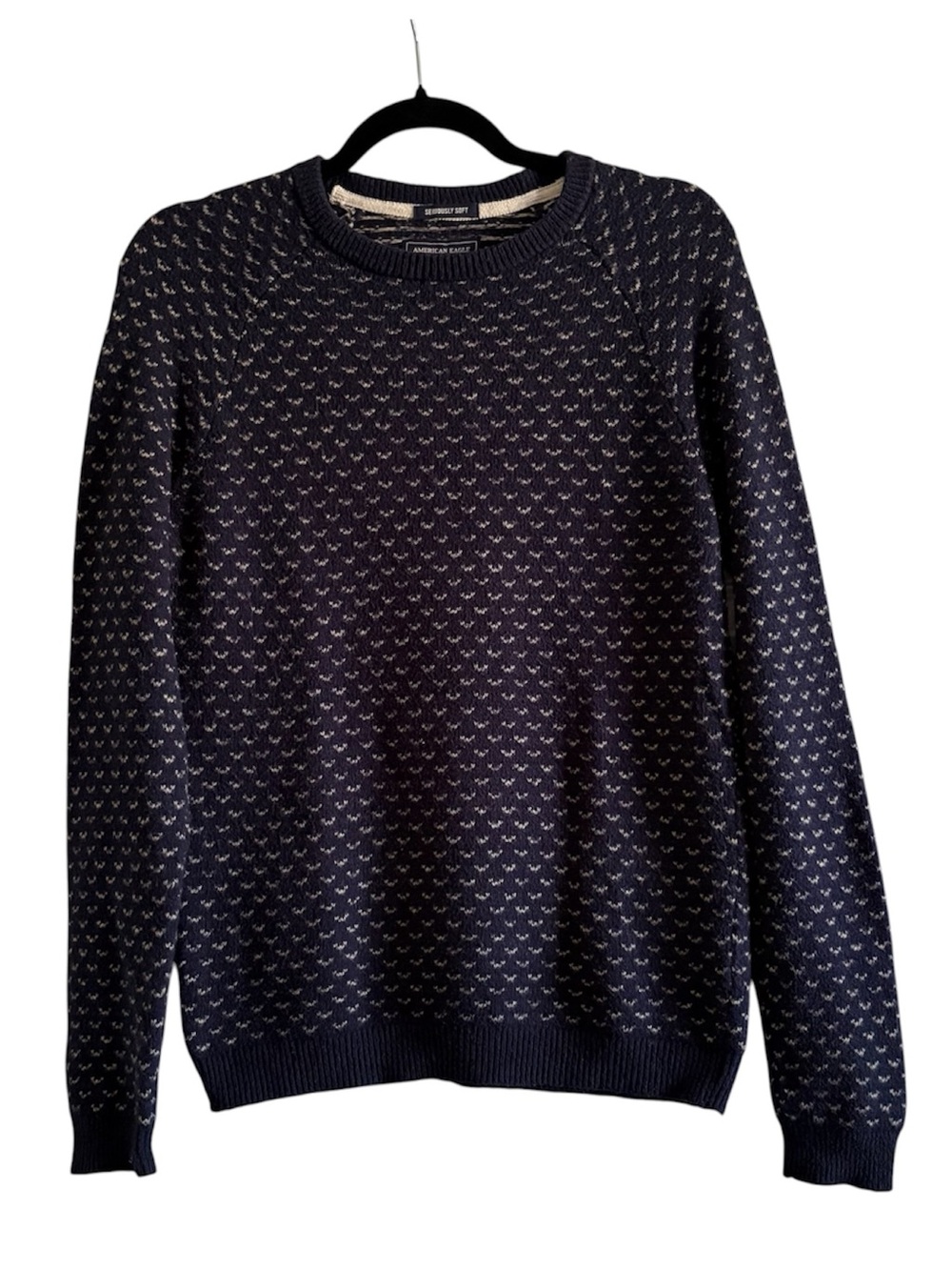 American Eagle Seriously Soft Navy Patterned Knit Sweater Men’s S
